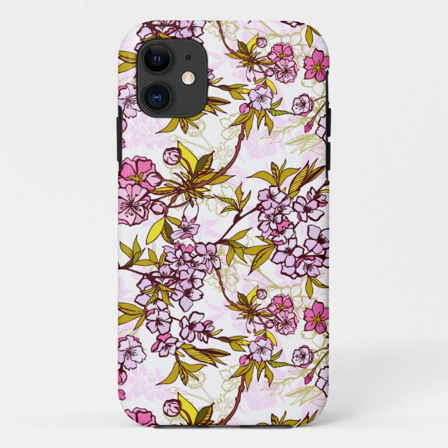 Capa Para iPhone 11 Padrão de Flor de Cerejeira  (Verso)