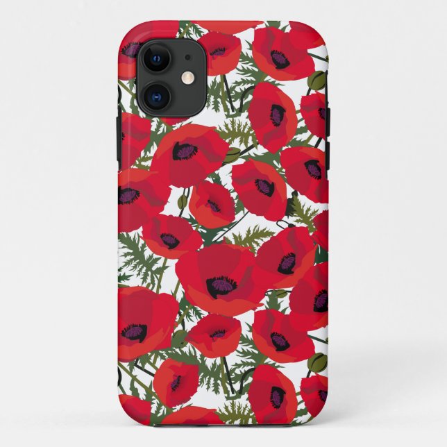 Capa Para iPhone 11 Padrão de Flor de Papoulas Vermelhas (Verso)