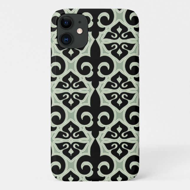 Capa Para iPhone 11 Padrão de Flor Negra e Verde de Lis (Verso)