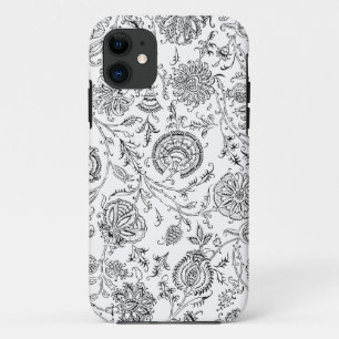 Capa Para iPhone 11 Padrão de Flor Preto e Branco