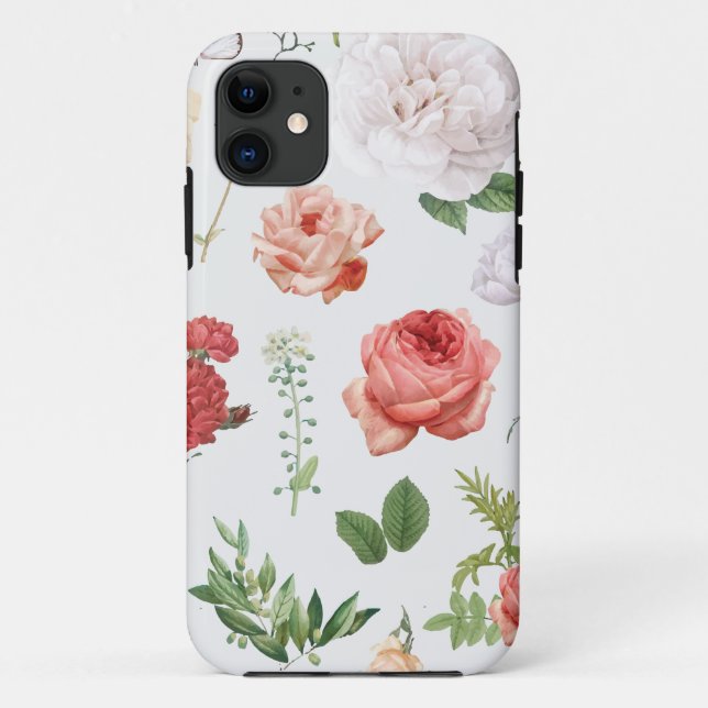 Capa Para iPhone 11 Padrão de Flor, Rosa (Verso)
