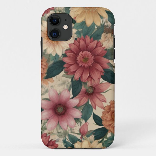 CAPA PARA iPhone 11 PADRÃO DE FLOR SELVAGEM RETRO (Verso)