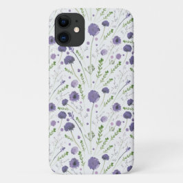 Capa Para iPhone 11 Padrão de Flor Verde Roxo