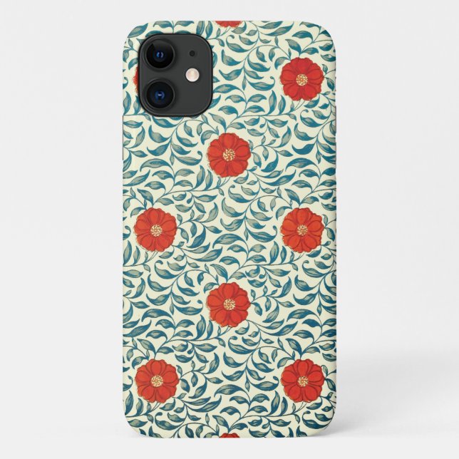 Capa Para iPhone 11 Padrão de Flor Vermelho Design-1 iPhone / iPad gab (Verso)