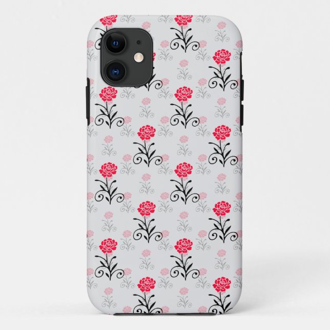 Capa Para iPhone 11 Padrão De Flor Vermelho Floral Delicado (Verso)