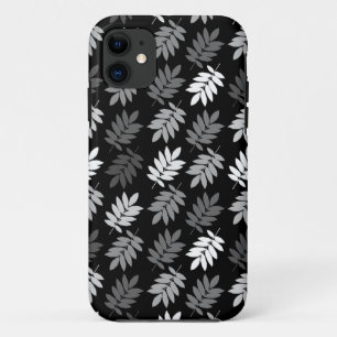 Capa Para iPhone 11 Padrão de Folha de Idoso Preto Branco Cinza