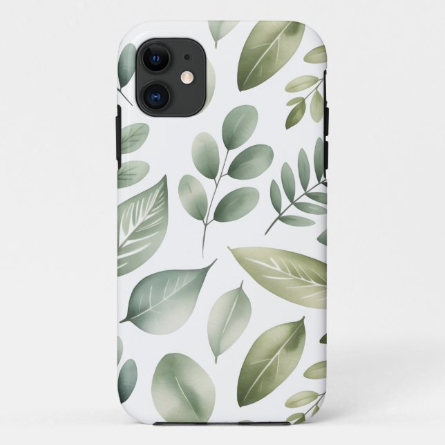 Capa Para iPhone 11 Padrão de Folha em Aquarela (Verso)