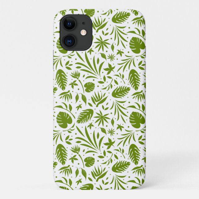Capa Para iPhone 11 Padrão de Folha Verde Tropical (Verso)