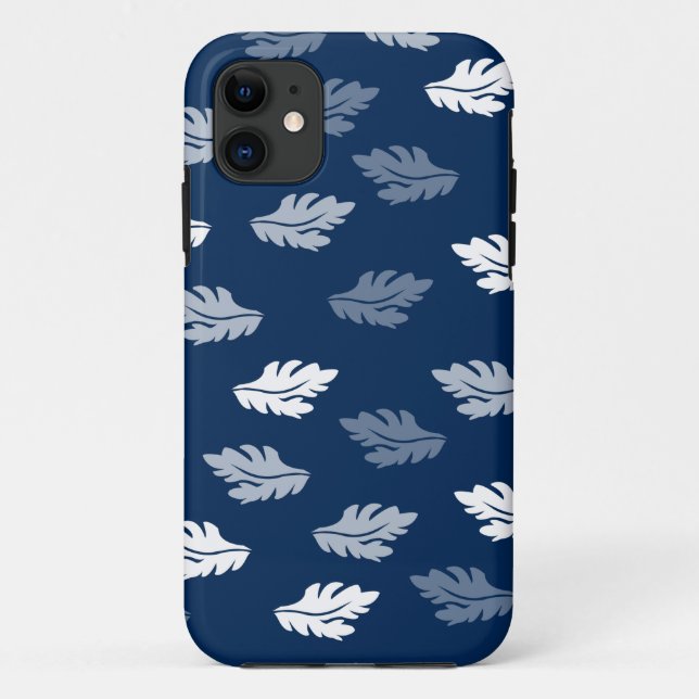 Capa Para iPhone 11 Padrão de Folhas Antigas Azul marinho (Verso)