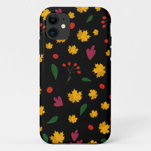 Capa Para iPhone 11 Padrão de folhas em um fundo preto