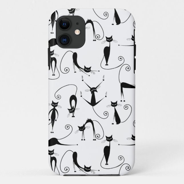 Capa Para iPhone 11 Padrão de Gato Preto Esbranquiçado Whimsical (Verso)