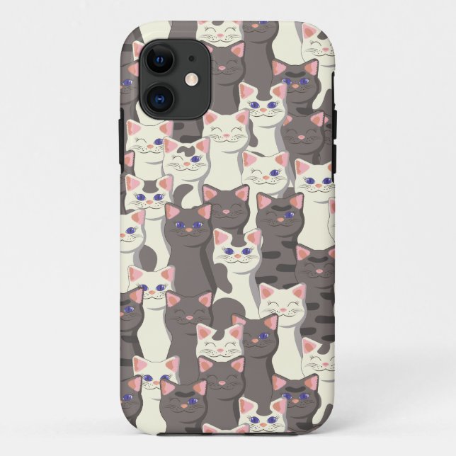 Capa Para iPhone 11 Padrão de gatos brancos e cinzas (Verso)