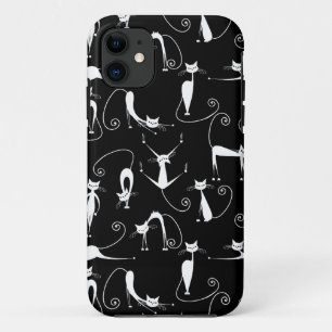 Capa Para iPhone 11 Padrão de Gatos Brancos Esbranquiçados
