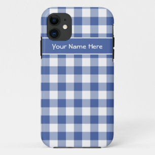 Capa Para iPhone 11 Padrão de Gingham de Verificação Azul e Branco Esc