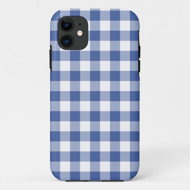 Capa Para iPhone 11 Padrão de Gingham de Verificação Azul e Branco Esc (Verso)