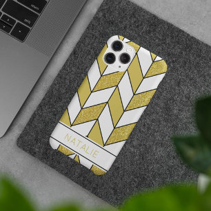 Capa Para iPhone 11 Padrão de Glitter Herringbone de Glitter Dourado