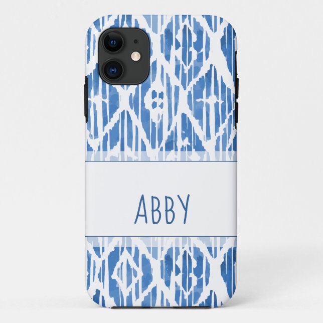 Capa Para iPhone 11 Padrão de Ikat Azul Personalizado (Verso)