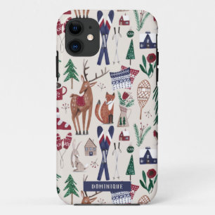Capa Para iPhone 11 Padrão de Inverno Pós-Eski da Floresta Nórdica