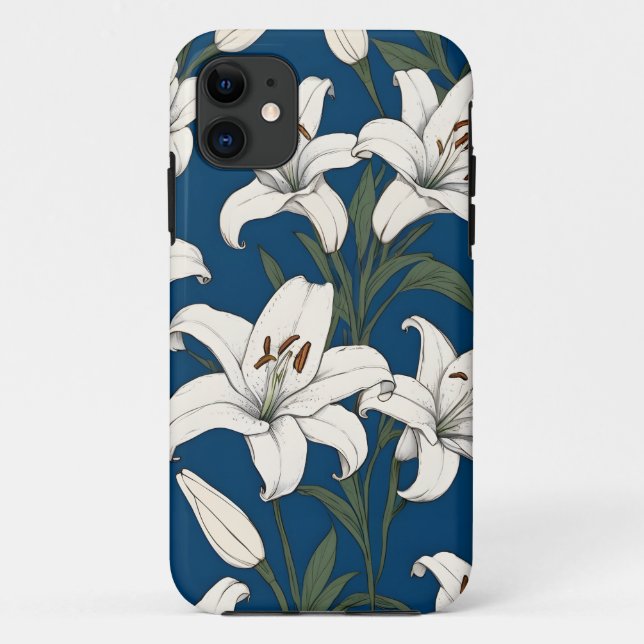 Capa Para iPhone 11 Padrão de lírios de páscoa branca (Verso)