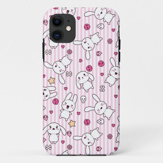 Capa Para iPhone 11 padrão de listras kawaii (Verso)