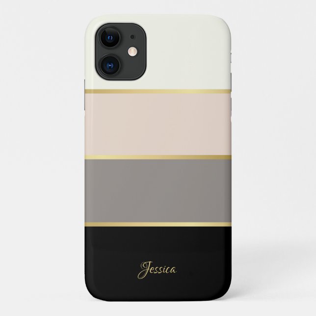 Capa Para iPhone 11 Padrão de Listras Modernas e Sofisticadas com Nome (Verso)