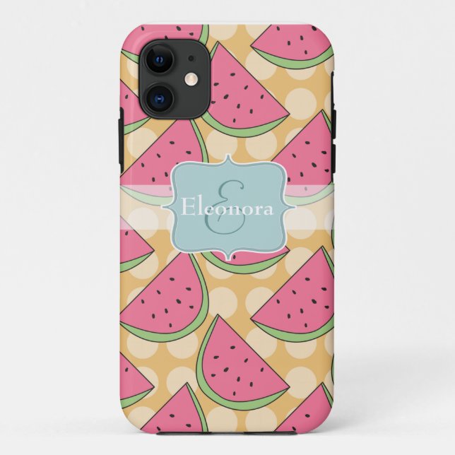 Capa Para iPhone 11 Padrão de melancia, Bolinhas de laranja (Verso)