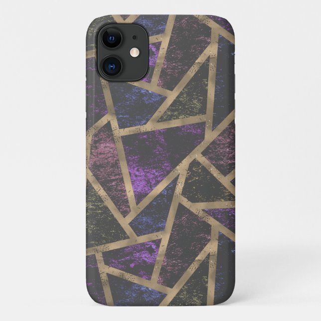 Capa Para iPhone 11 Padrão de mosaico roxo e ouro (Verso)