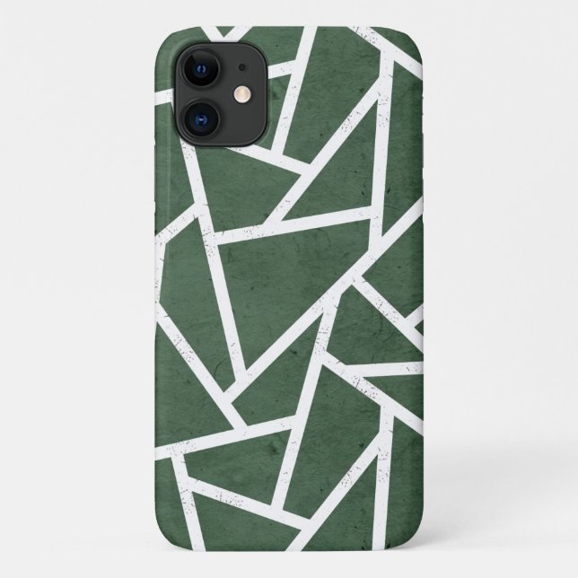 Capa Para iPhone 11 Padrão de mosaico verde e branco (Verso)