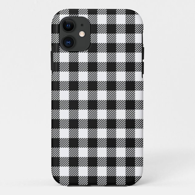 Capa Para iPhone 11 Padrão de Natal da Xadrez Negra e Branca Moderna (Verso)