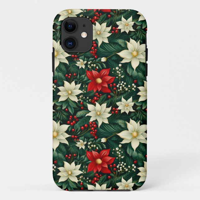 Capa Para iPhone 11 Padrão de Natal Floral (Verso)