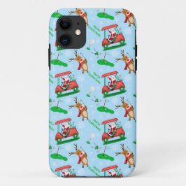 Capa Para iPhone 11 Padrão de Natal Papai Noel Jogando Golfe Com Rena