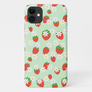 Capa Para iPhone 11 Padrão de Natal para morango de margarida doce