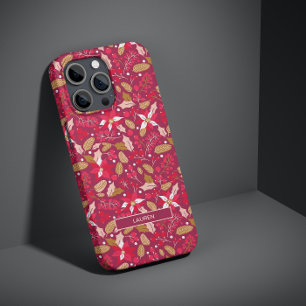 Capa Para iPhone 11 Padrão de Nome do Folheto Vermelho Cor-de-Rosa Mod