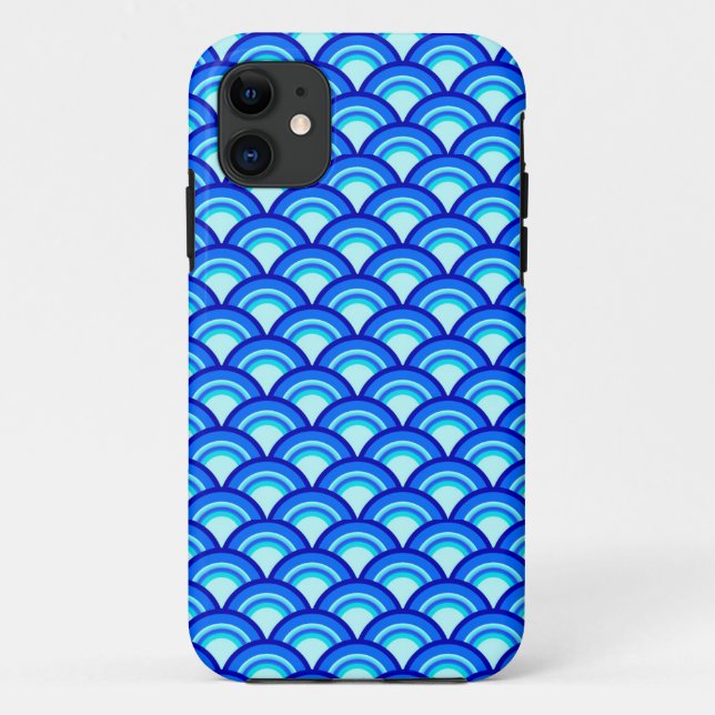 Capa Para iPhone 11 Padrão de onda Art Deco - cobalto e azul céu (Verso)