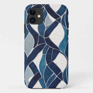 Capa Para iPhone 11 Padrão de onda branca azul 01