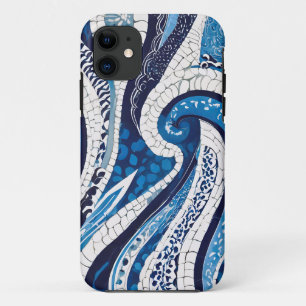 Capa Para iPhone 11 Padrão de onda branca azul 05