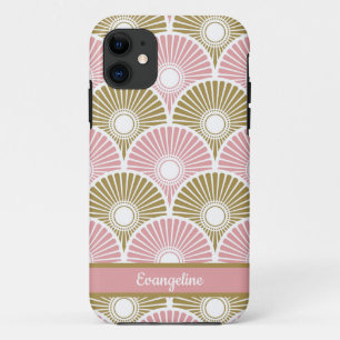 Capa Para iPhone 11 Padrão de onda de semicírculo chinês rosa e latão
