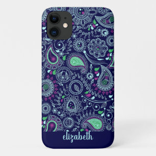 Capa Para iPhone 11 Padrão de Paisley de Dodle Azul Escuro