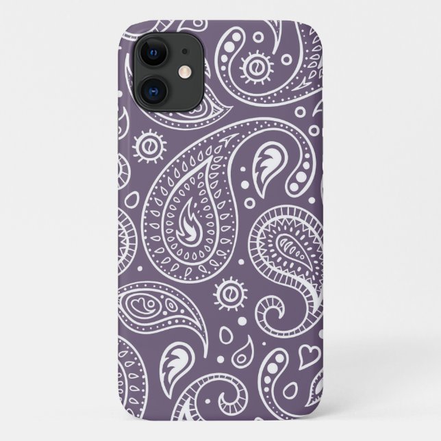 Capa Para iPhone 11 Padrão de Paisley Púrpura e Cuta (Verso)