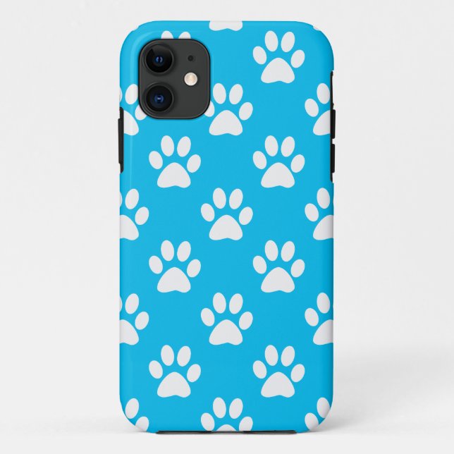 Capa Para iPhone 11 Padrão de patas brancas e azuis (Verso)