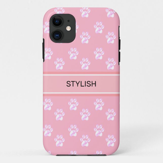 Capa Para iPhone 11 Padrão de patas fofas & texto em rosa (Verso)