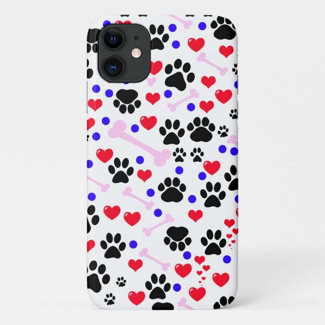 Capa Para iPhone 11 Padrão De Patas, Patas Cachorros, Patas Negras, Co (Verso)