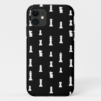 Capa Para iPhone 11 Padrão de peças de xadrez - preto e branco