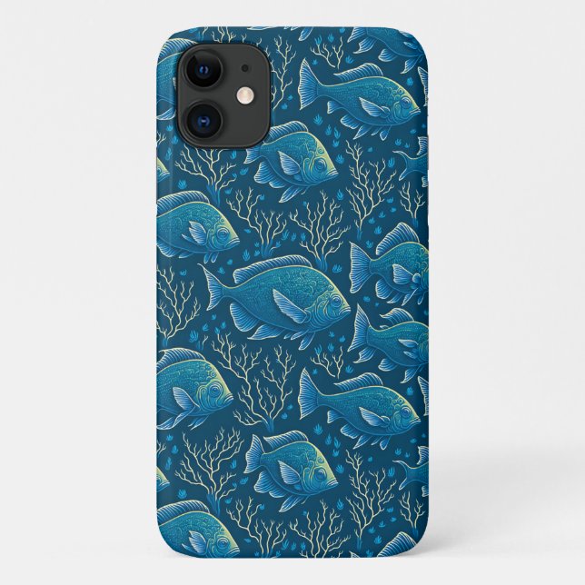 Capa Para iPhone 11 Padrão de Peixe Azul (Verso)
