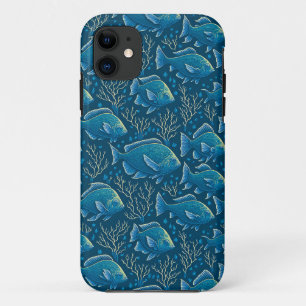 Capa Para iPhone 11 Padrão de Peixe Azul