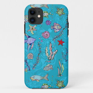 Capa Para iPhone 11 Padrão de Peixe Turquesa