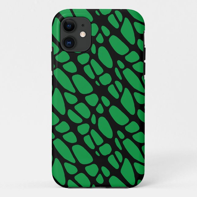 Capa Para iPhone 11 Padrão de Pele Orgânica Abstrato Verde Preto (Verso)