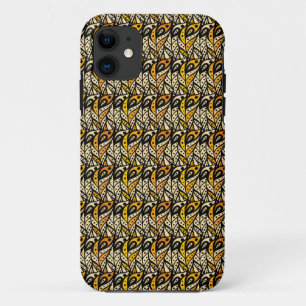 Capa Para iPhone 11 Padrão de penas de pavão preto e dourado