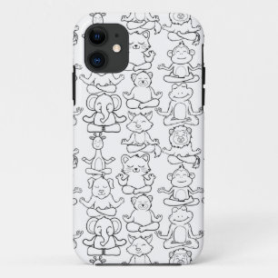 Capa Para iPhone 11 Padrão de poses de ioga Padrão sem costura de
