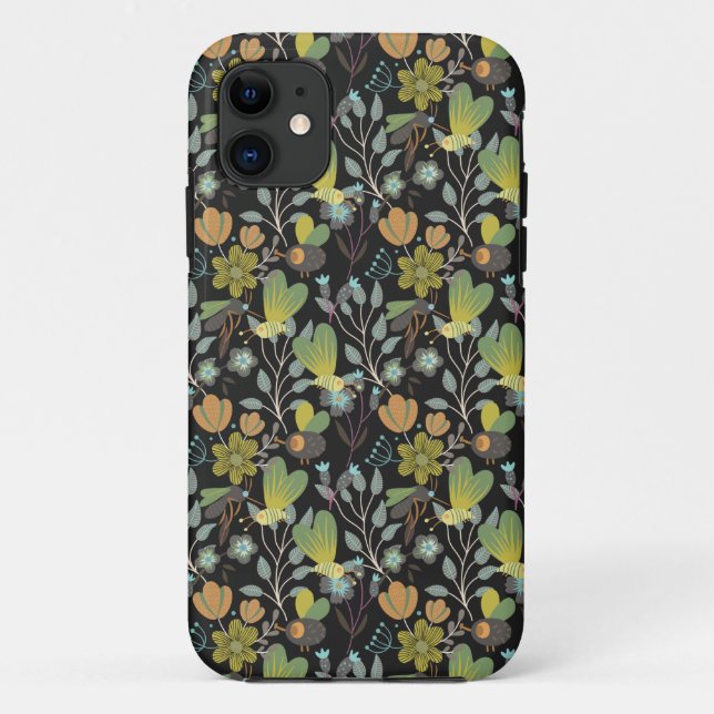 Capa Para iPhone 11 Padrão de Primavera escuro (Verso)